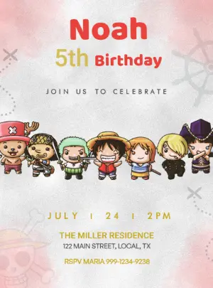 Editable One Piece Anime Birthday Invitation Template