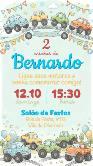 Convite de Aniversário Carrinhos Monster Truck Editável