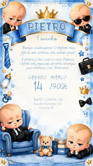 Convite de Aniversário O Poderoso Chefinho Modelo Editável
