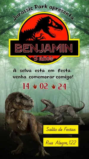 Convite de Aniversário Jurassic Park Editável Online