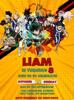 My Hero Academia Birthday Invitation Editable Template