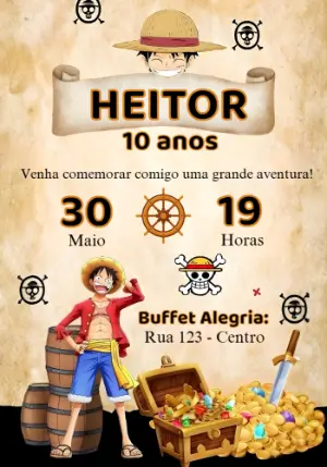 Convite de Aniversário One Piece Pirata | Modelo Editável