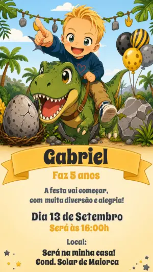 Invitación de cumpleaños Dinosaurio – Estático – CollorGraph Convites