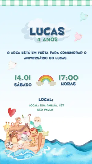 Convite Aniversário Arca de Noé com Animais para Editar Online
