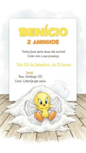 Convite Aniversário Piu Piu Baby Looney Tunes para Editar