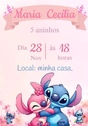 Convite Aniversário Stitch e Angel para Editar Online