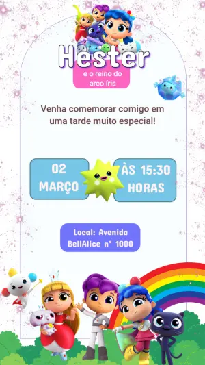 Convite Digital Infantil True e o Reino do Arco-Íris Editável