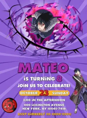 Sasuke Naruto Birthday Invitation Editable Online