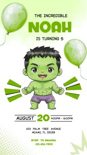 Incredible Hulk Birthday Invitation Editable Template