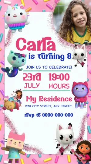 Cute Gabbys Dollhouse Birthday Invitation - Editable Template
