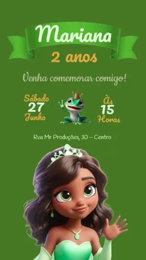 Convite de Aniversário Princesa Tiana para Editar Online