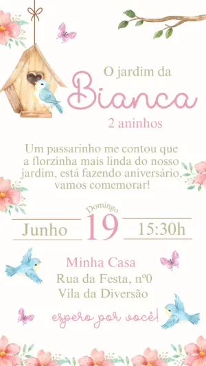 Convite de Aniversário Jardim Encantado Aquarela Editável