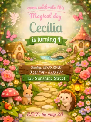 Invitación de cumpleaños Jardín encantado – Estático – Alegria no ar