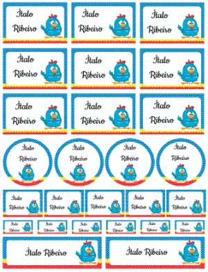 Etiquetas Escolares Galinha Azul Divertida Modelo Editável