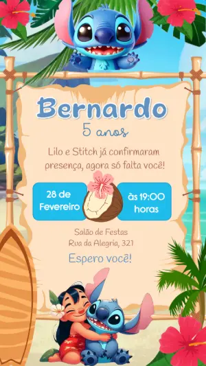 Invitación de cumpleaños Stitch – Estático – Felicity Artes
