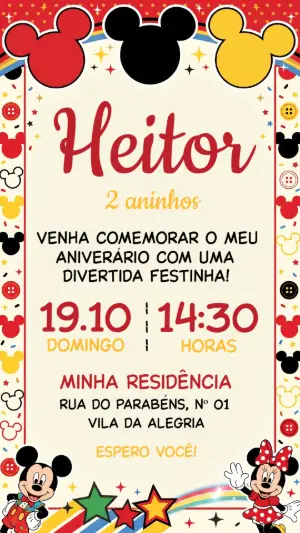 Mickey Mouse Birthday Invitation – Static – Festôu Convites
