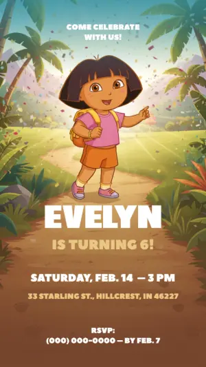 Editable Dora the Explorer Adventure Party Invitation