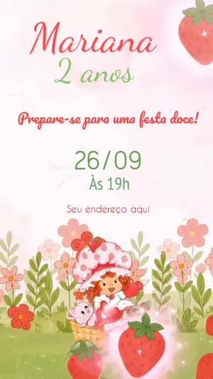 Convite Animado de Aniversário Moranguinho para Editar