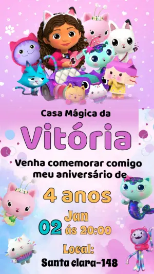 Convite de Aniversário Casa Mágica da Gabby Editável e Colorido