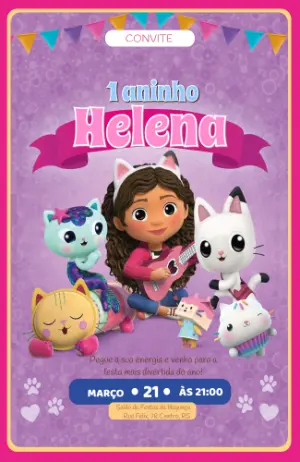 Convite de Aniversário A Casa Mágica da Gabby Editável