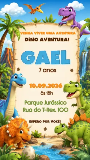 Convite de Aniversário Dinossauros Editável