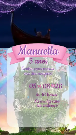 Convite Animado Rapunzel: Vídeo de Aniversário para Editar Online
