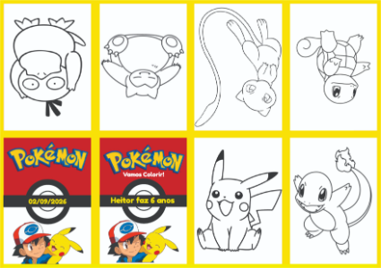 Livrinho de Colorir Pokémon para Aniversário Infantil Editável