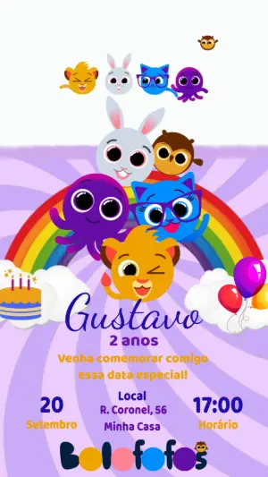 Convite Animado Bolofofos: Vídeo de Aniversário para Editar