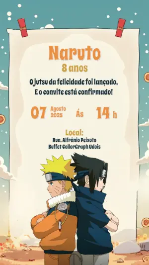 Convite Aniversário Naruto: Edite Online com Personagens