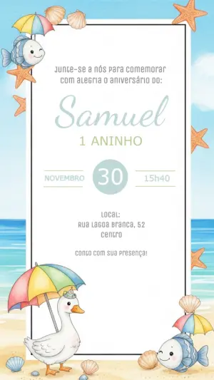Convite Aniversário Ganso na Praia Editável Online