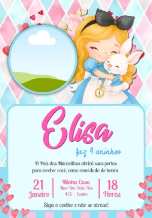 Convite de Aniversário Alice no País das Maravilhas Editável