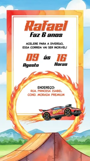 Convite Aniversário Hotwheels Carros de Corrida para Editar Online