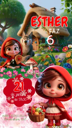 Convite Animado Aniversário Chapeuzinho Vermelho Editável