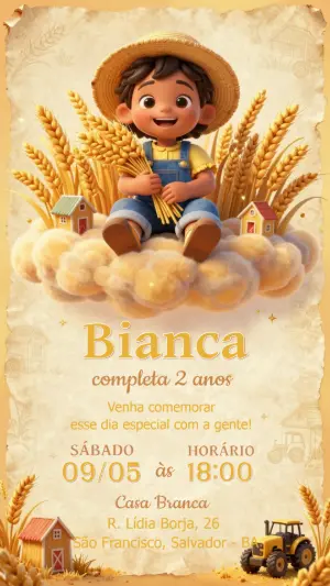 Convite de Aniversário Fazendinha Menino Editável