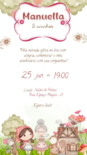 Convite de Aniversário Chapeuzinho Vermelho Editável