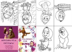 Mini Livro de Colorir Masha e o Urso para Editar e Imprimir