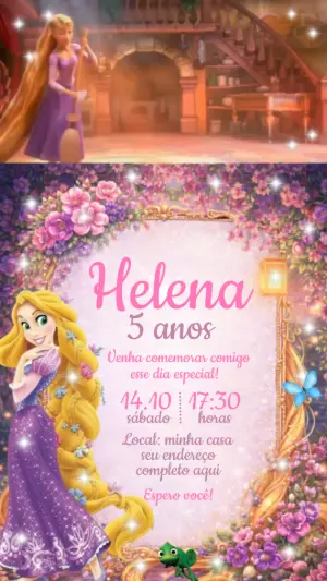 Convite Animado Rapunzel: Vídeo de Aniversário para Editar
