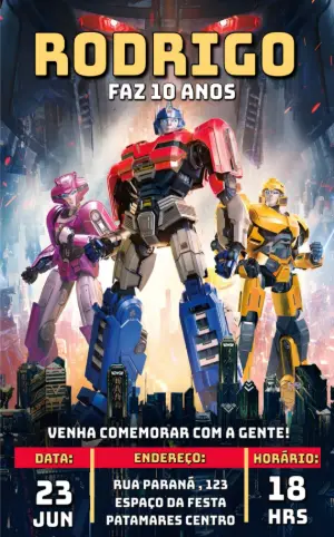Convite Aniversário Transformers Optimus Prime para Editar Online