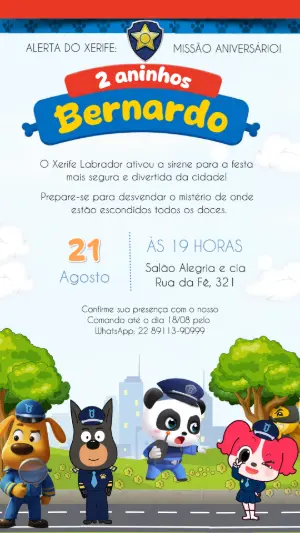 Convite de Aniversário Infantil Detetive Labrador para Editar