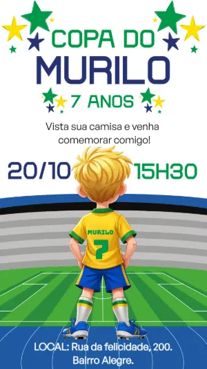 Convite de Aniversário Futebol Copa Menino Editável