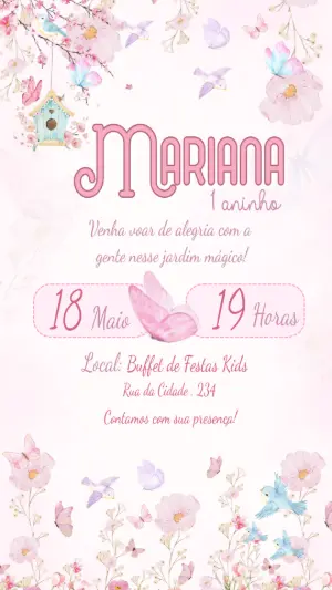 Convite Aniversário Jardim Mágico com Borboletas para Editar