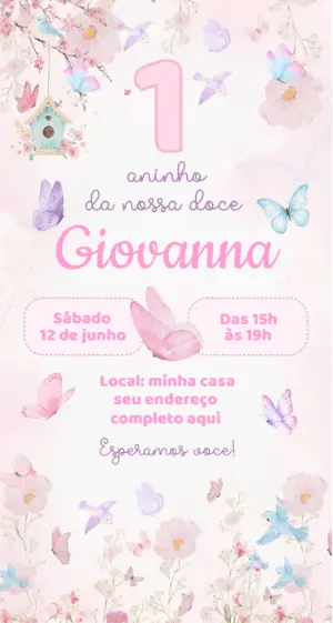 Convite Editável 1 Aninho Jardim das Borboletas Delicado