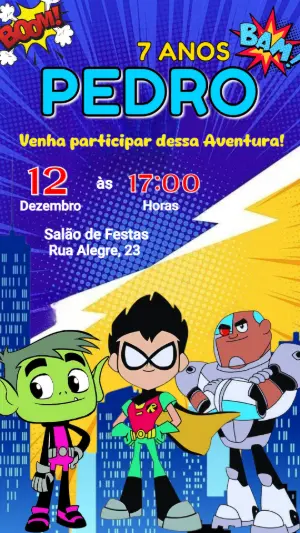 Convite Aniversário Jovens Titãs para Editar Online