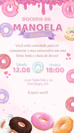 Convite Animado de Aniversário Tema Doceria para Editar