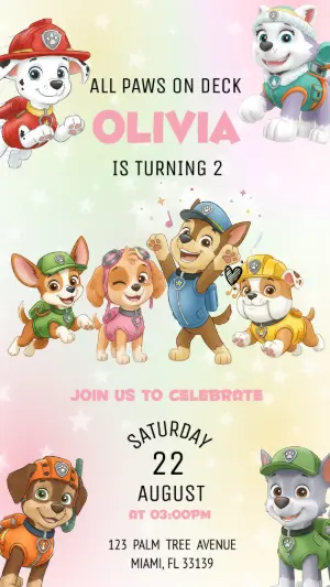 Invito di compleanno Paw Patrol – Statico – Gley Leobas