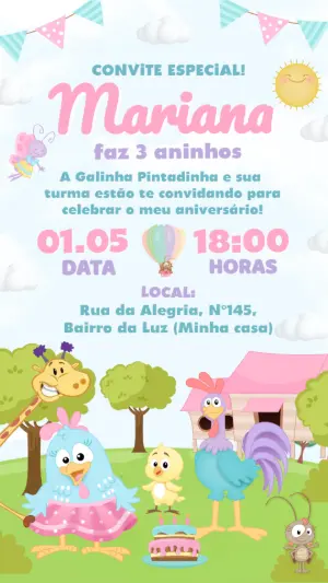 Convite de Aniversário Galinha Pintadinha Infantil para Editar
