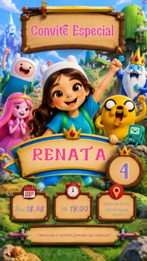 Convite de Aniversário Menina Hora de Aventura Editável