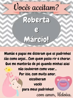 Convite para Padrinhos de Batismo Menina para Editar Online