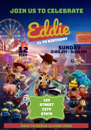 Toy Story Birthday Invitation with Characters to Edit Online
