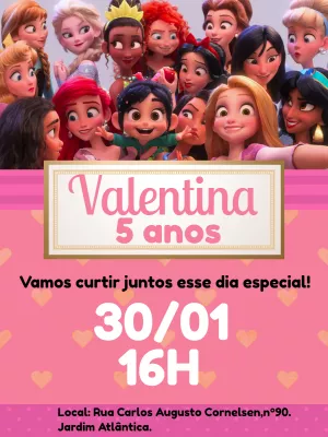 Convite Aniversário Princesas Disney Modernas para Editar Online